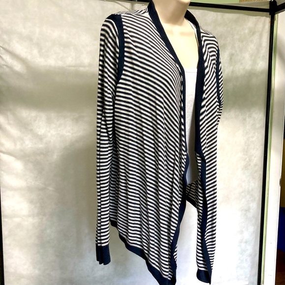 ANN TAYLOR LOFT Black and White Striped Open Button Cardigan Womans Large - Picture 7 of 16